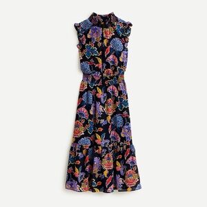 J. Crew Floral Smocked Paisley Midi Dress Botanical Mock Neck Cocktail Party